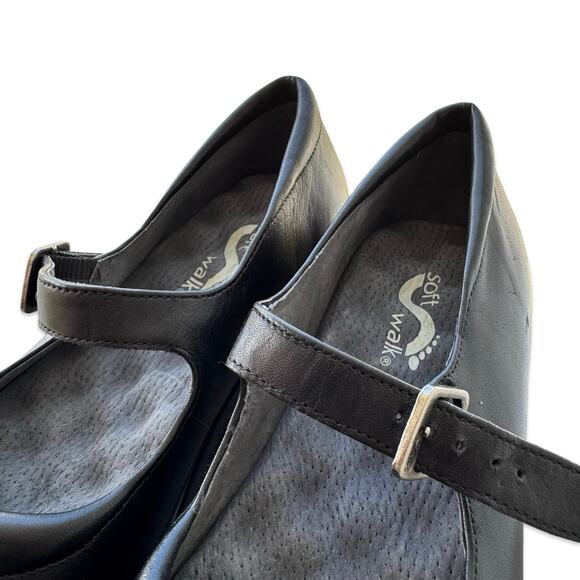 SoftWalk Black Leather Mary Jane Shoes 8.5 Narrow Comfort Work Flat - Picture 5 of 6